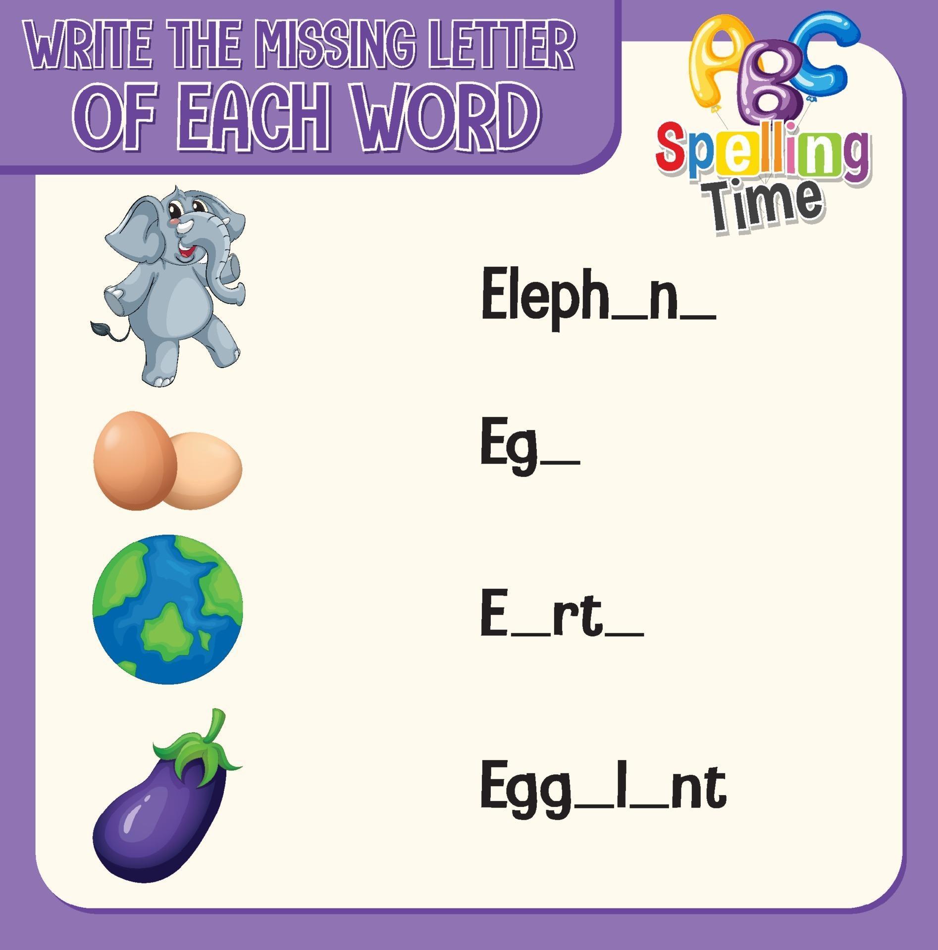 Write the missing letters in each