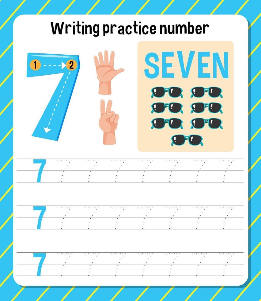 Writing practice number 7 worksheet vector