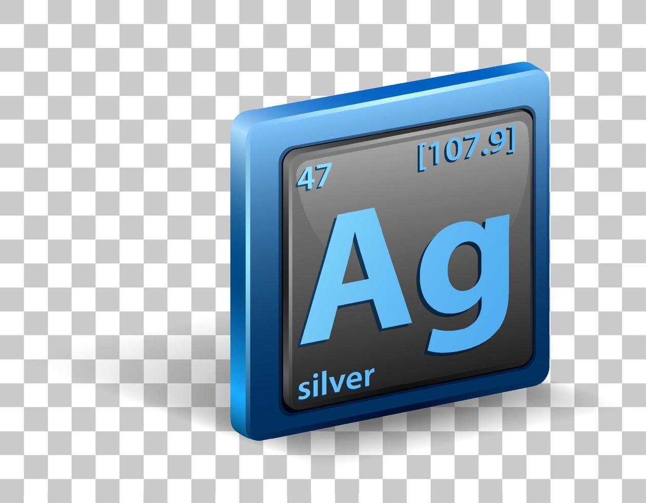 Silver chemical element. Chemical symbol with atomic number and atomic mass. vector