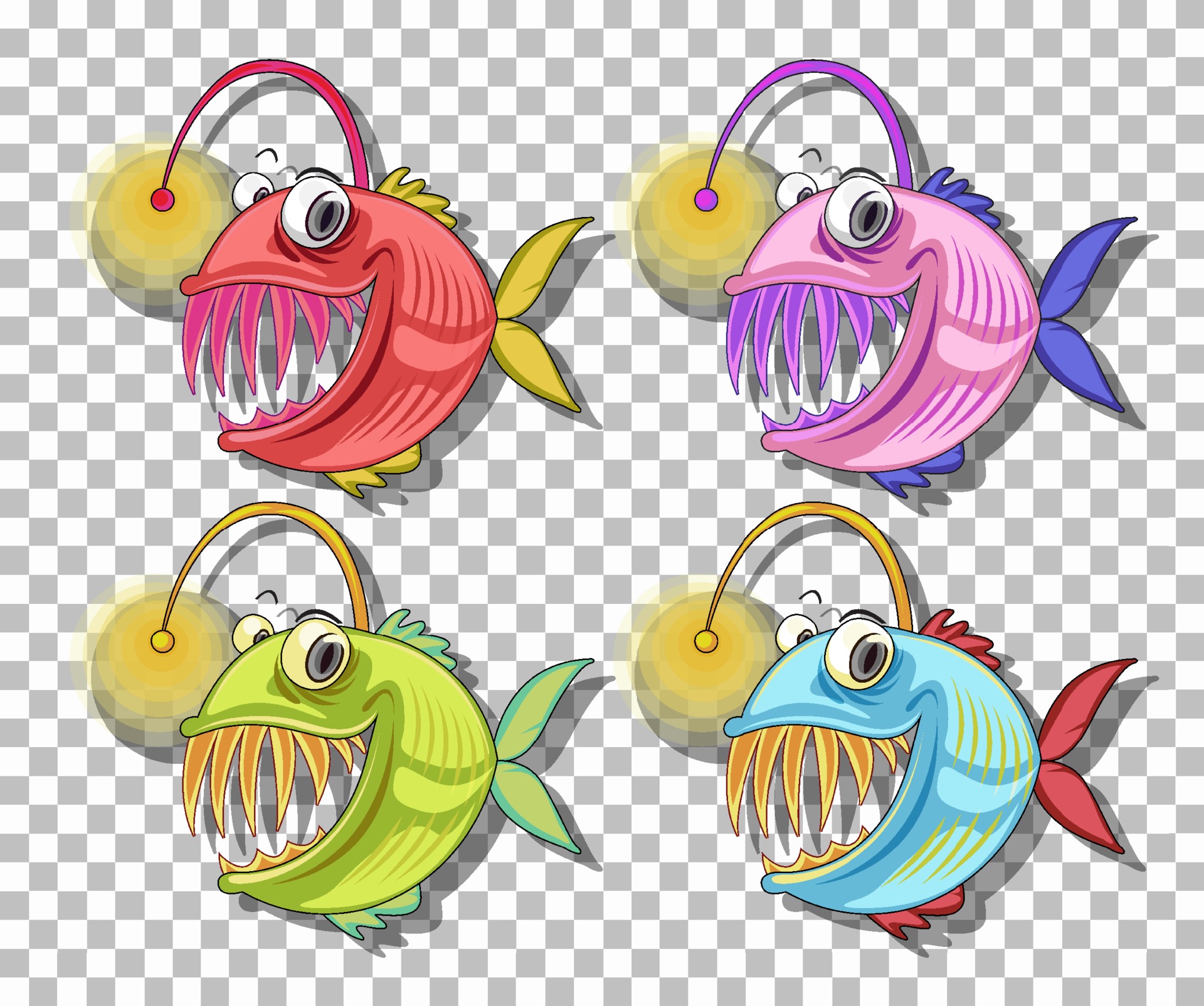 Angler Fish cartoon character isolated on transparent background