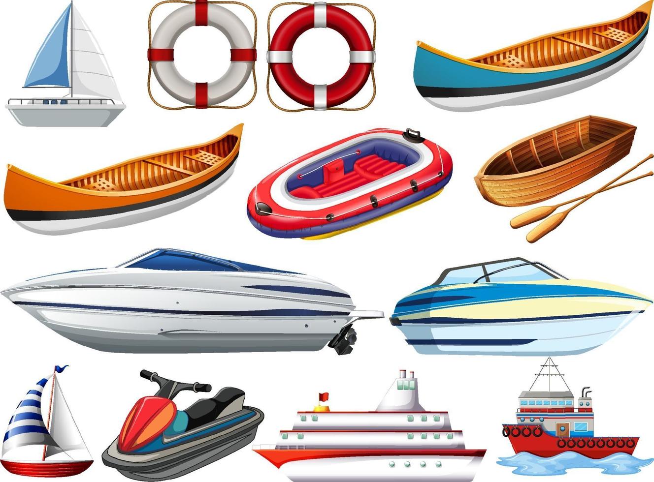 Set of different kind of boats and ship isolated on white background vector