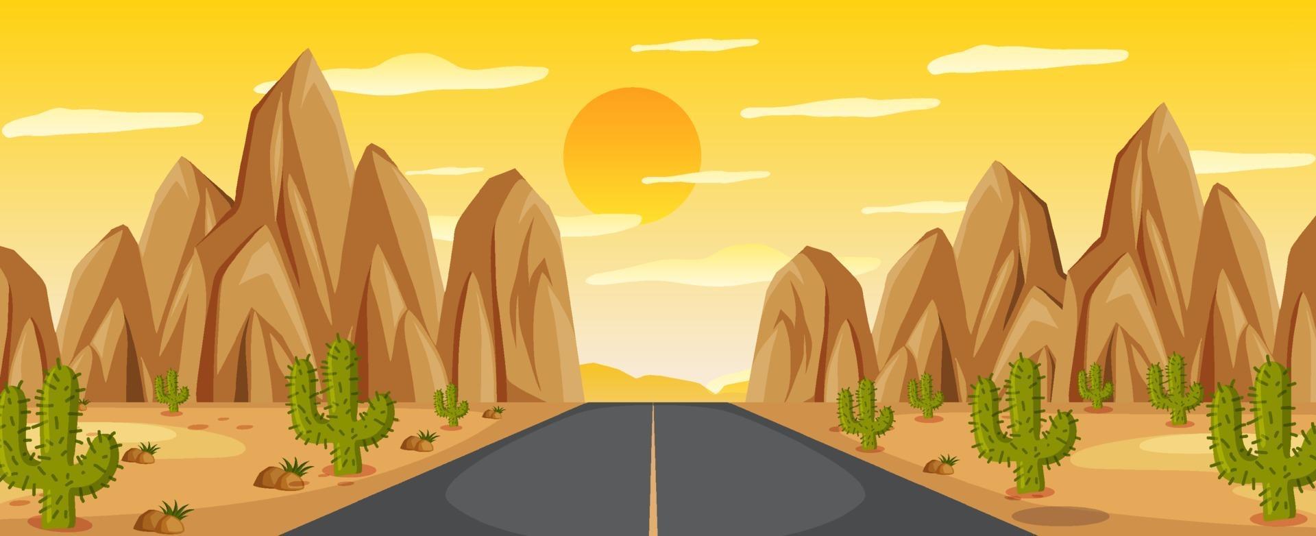 Desert road landscape at sunset vector