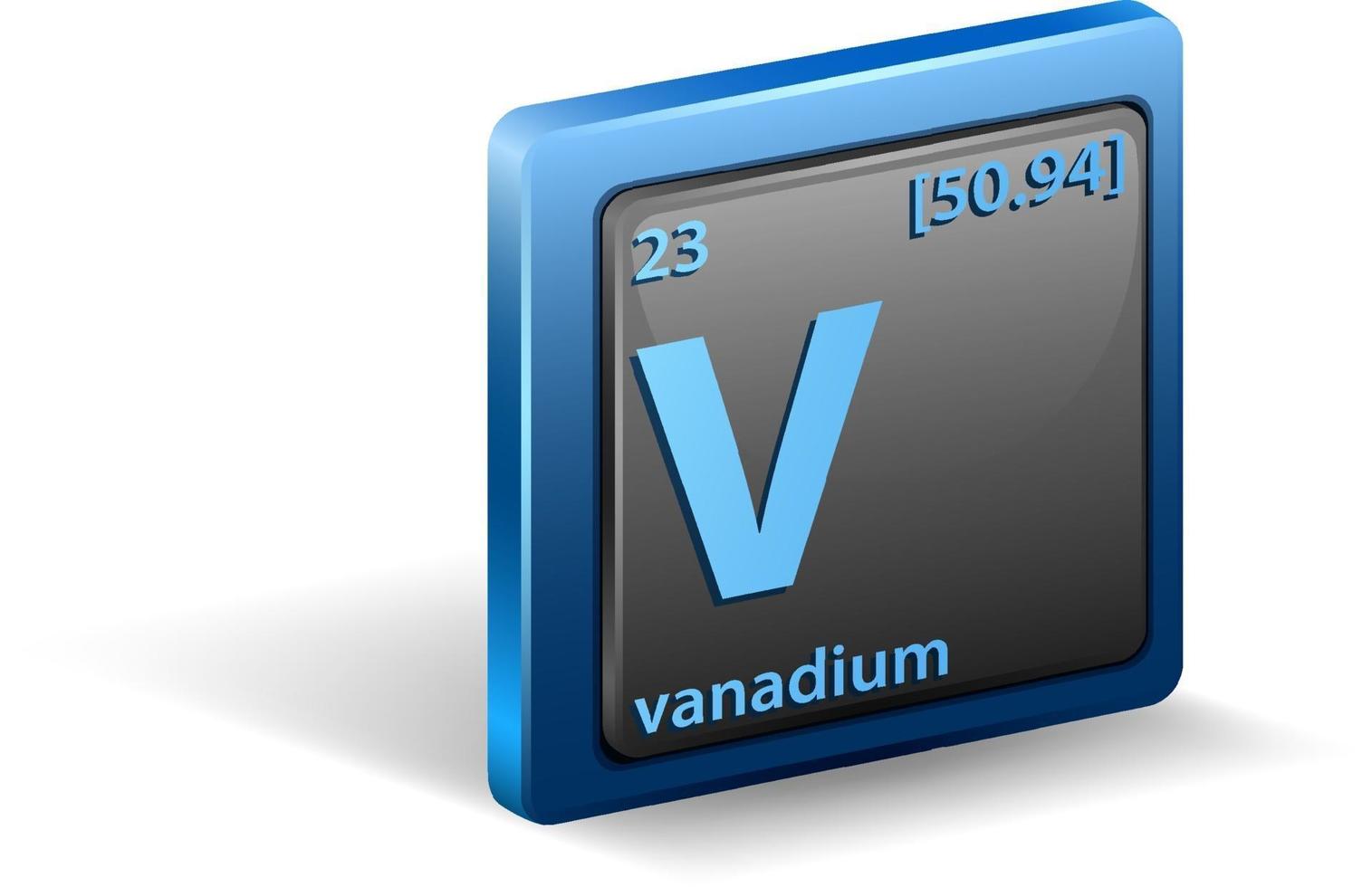 Vanadium chemical element. Chemical symbol with atomic number and atomic mass. vector