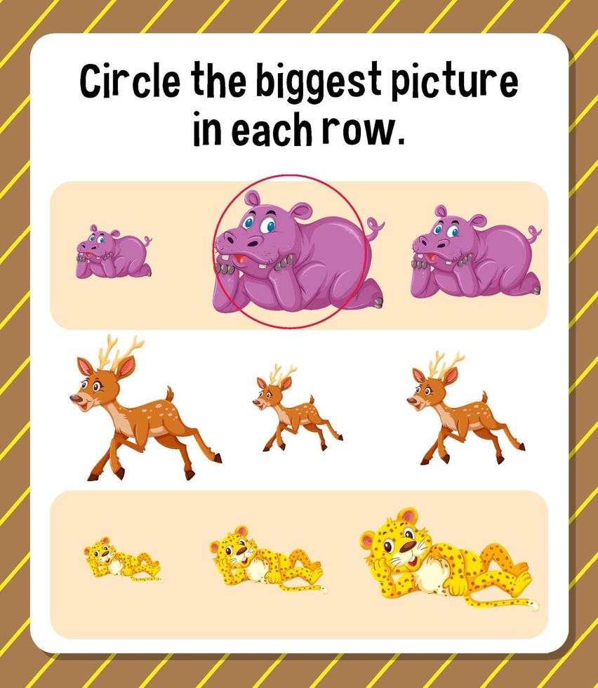 Circle the biggest picture in each row worksheet for children vector