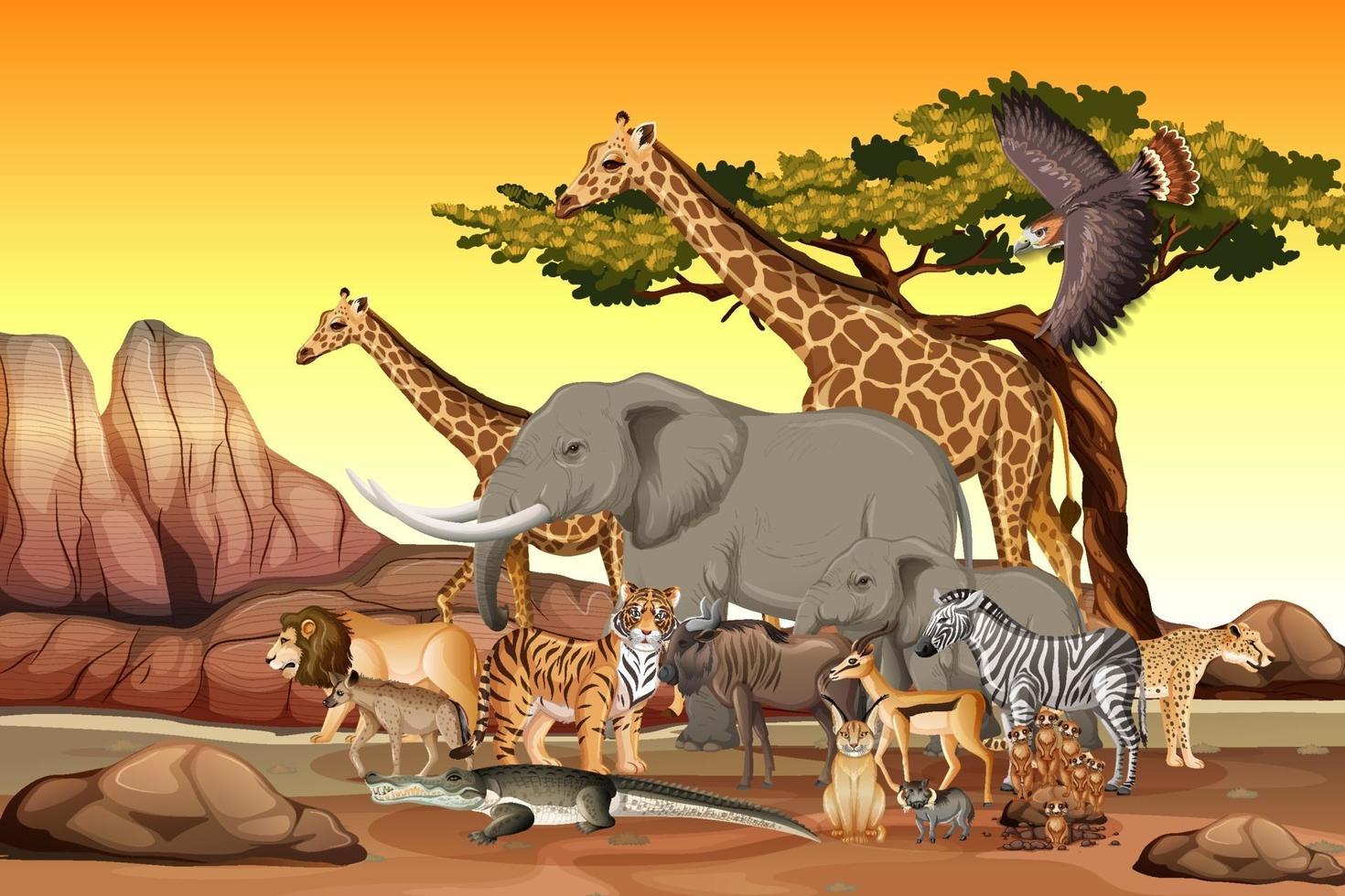 Group of Wild African Animal in the forest scene vector