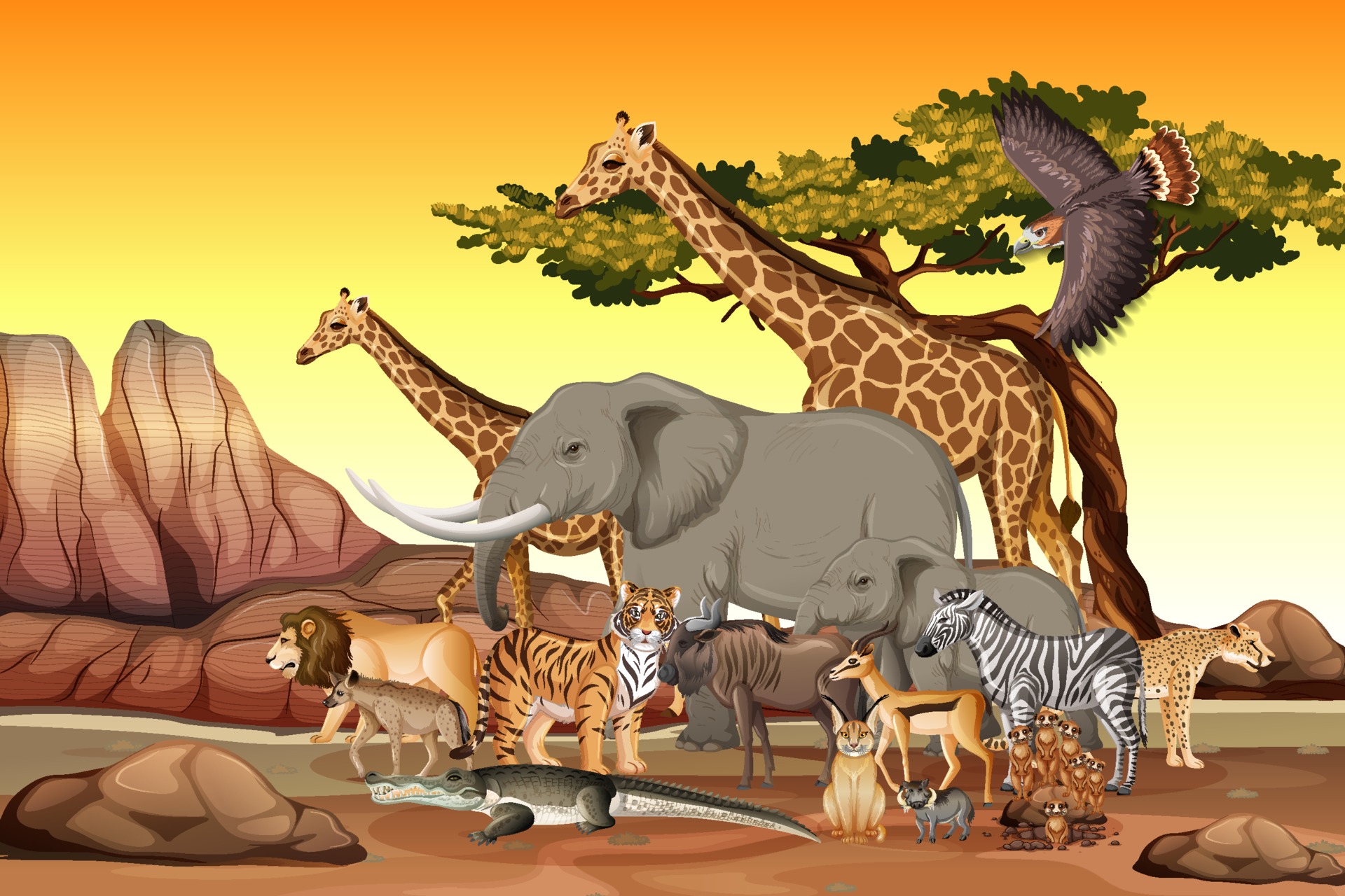 Group of Wild African Animal in the forest scene 1929397 Vector Art at