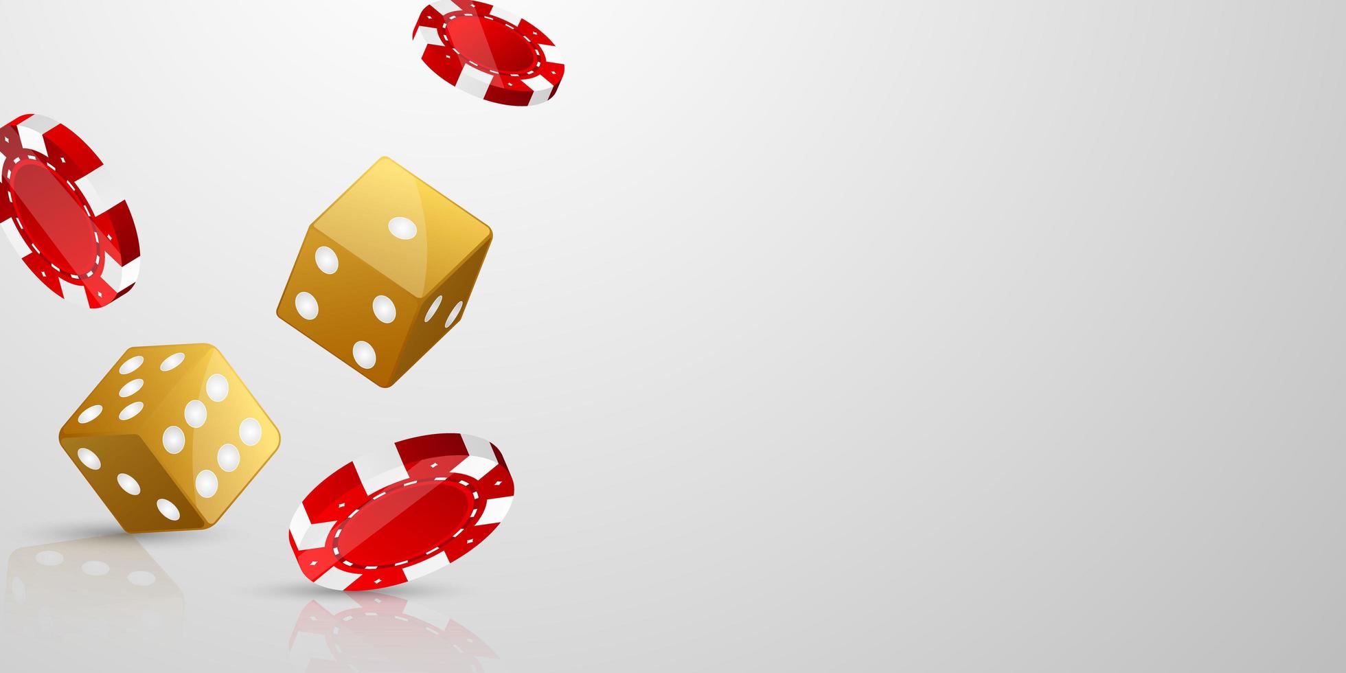 Diseño de jackpot de banner de casino con fichas y dados. vector