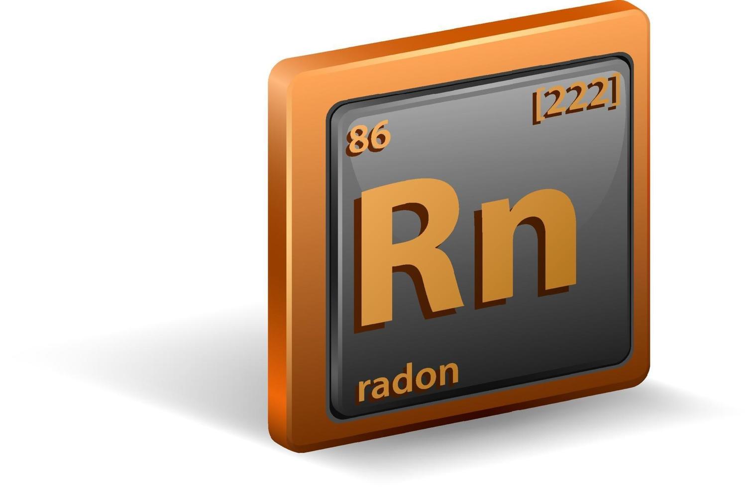 Radon chemical element. Chemical symbol with atomic number and atomic mass. vector