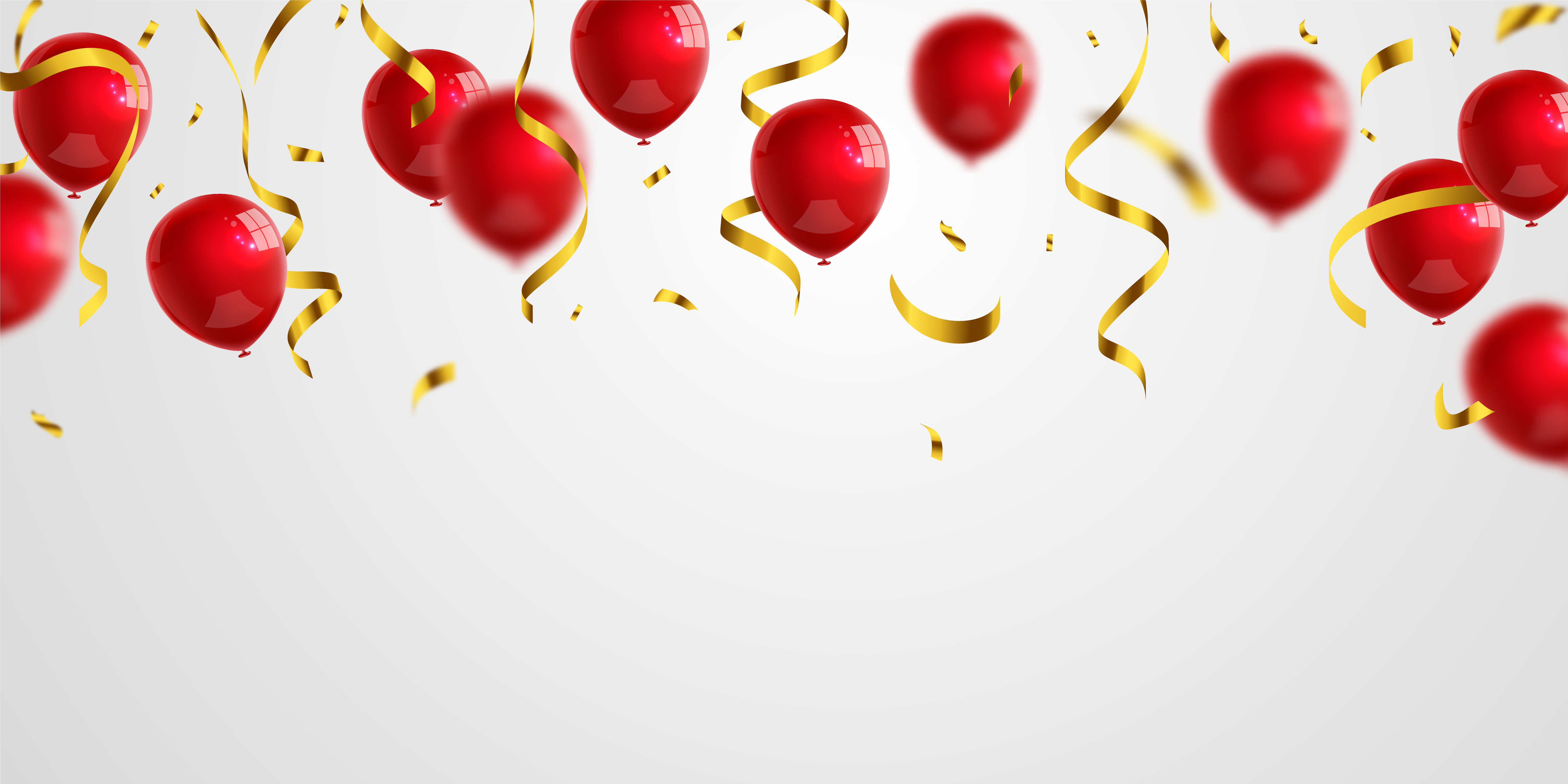 Red balloons gold confetti glitter for event and holiday poster