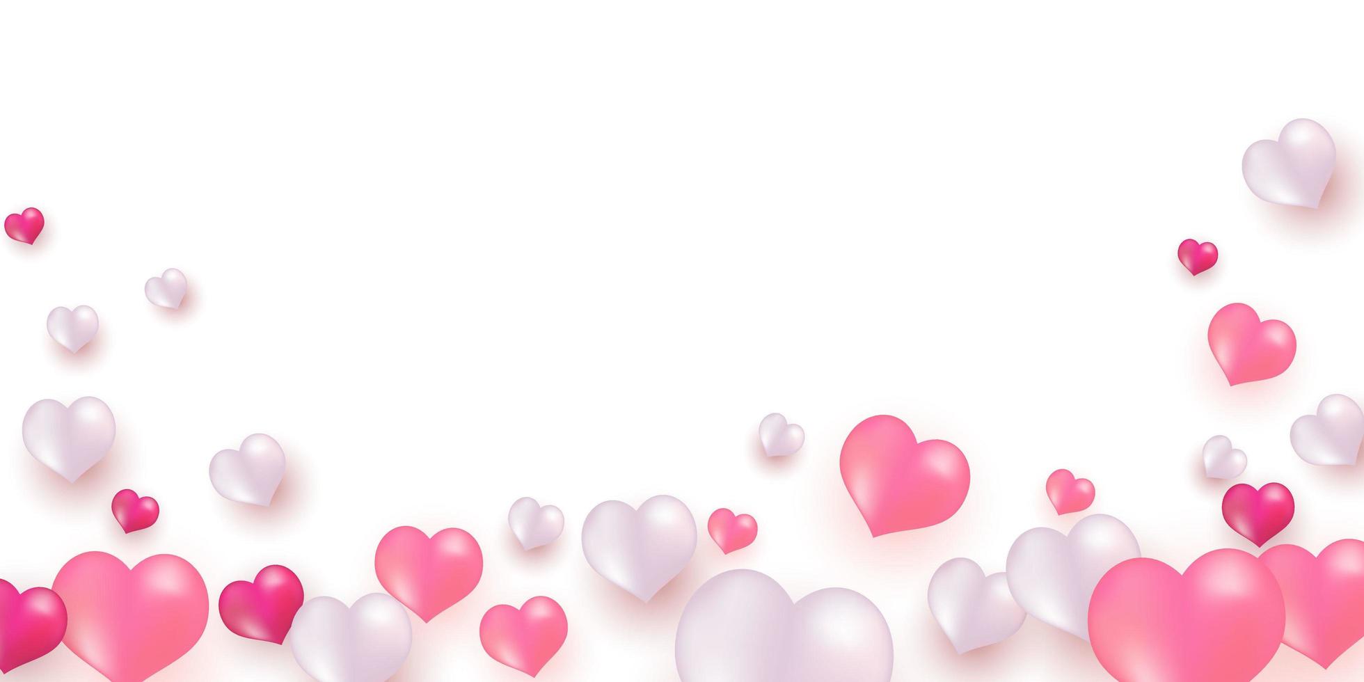 pink white balloons, gold confetti concept design template for valentines day vector
