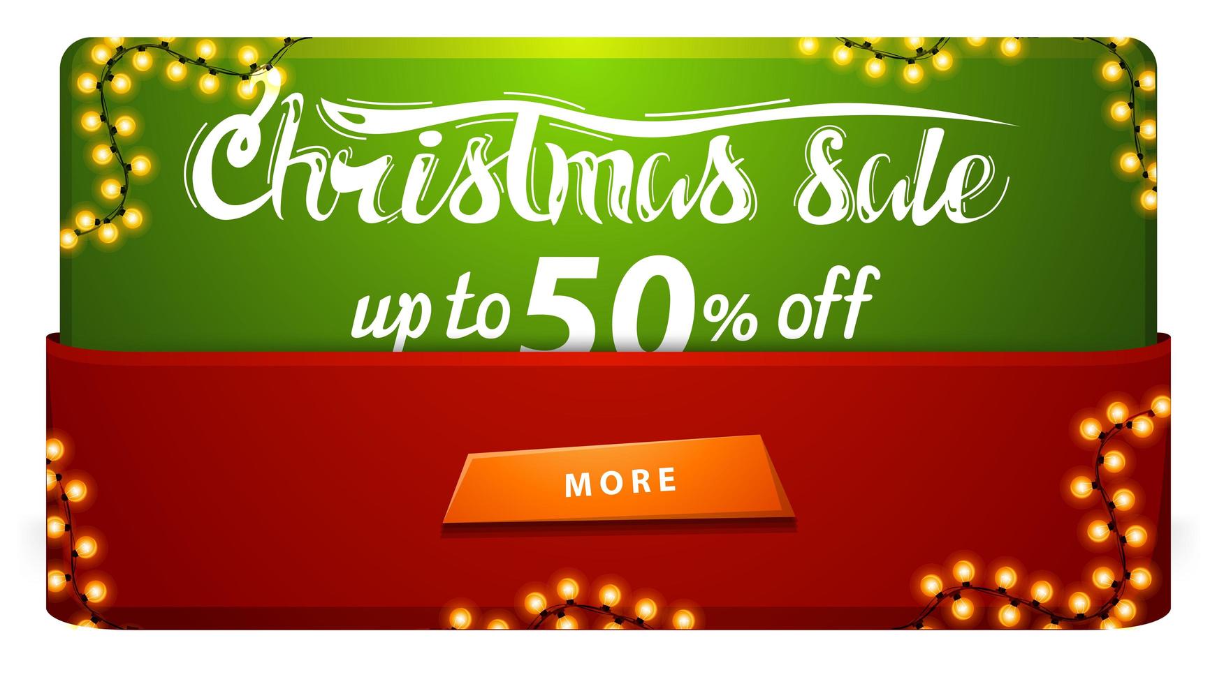 Christmas sale, up to 50 off, red and green discount banner with garland and button. vector