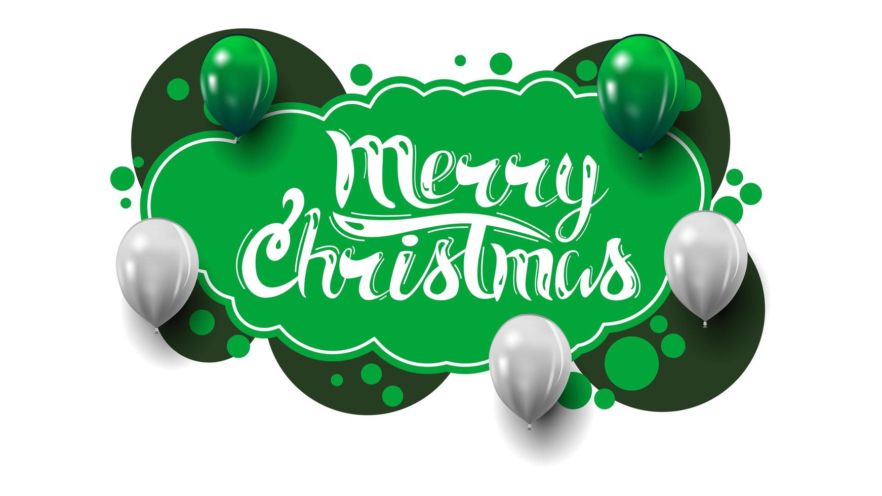 Merry Christmas, creative green postcard with graffiti style. Template with bubbles and balloons. vector