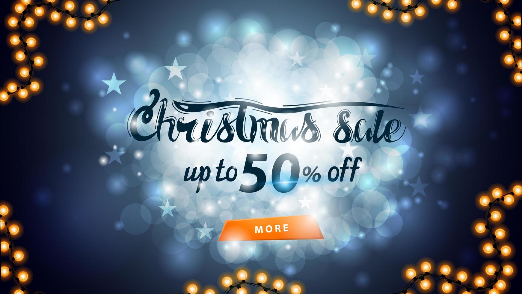 Christmas sale, up to 50 off, blue discount banner with blurred background vector