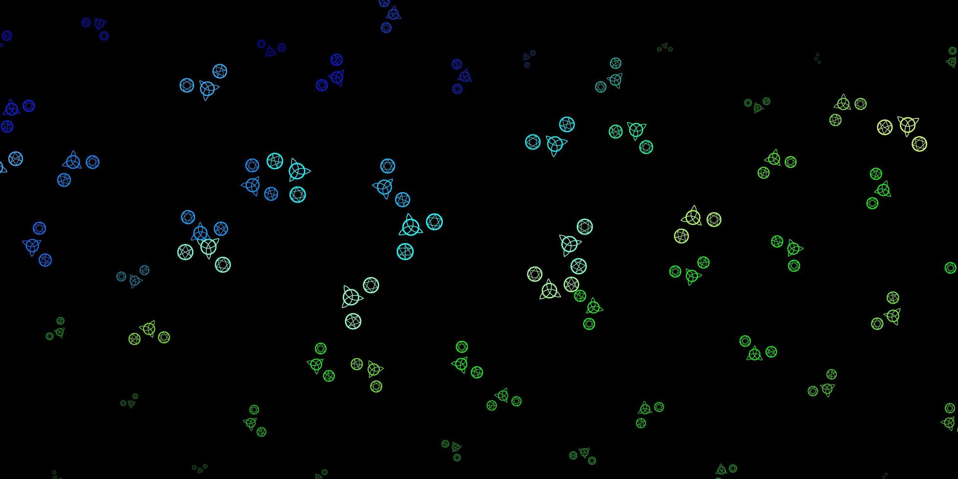 plantilla de vector azul oscuro, verde con signos esotéricos.