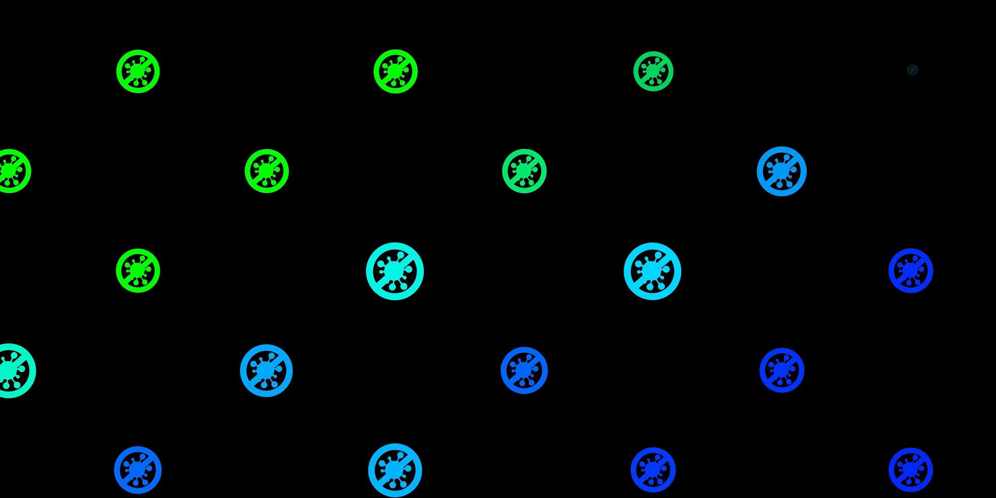 Fondo de vector azul oscuro, verde con símbolos covid-19.
