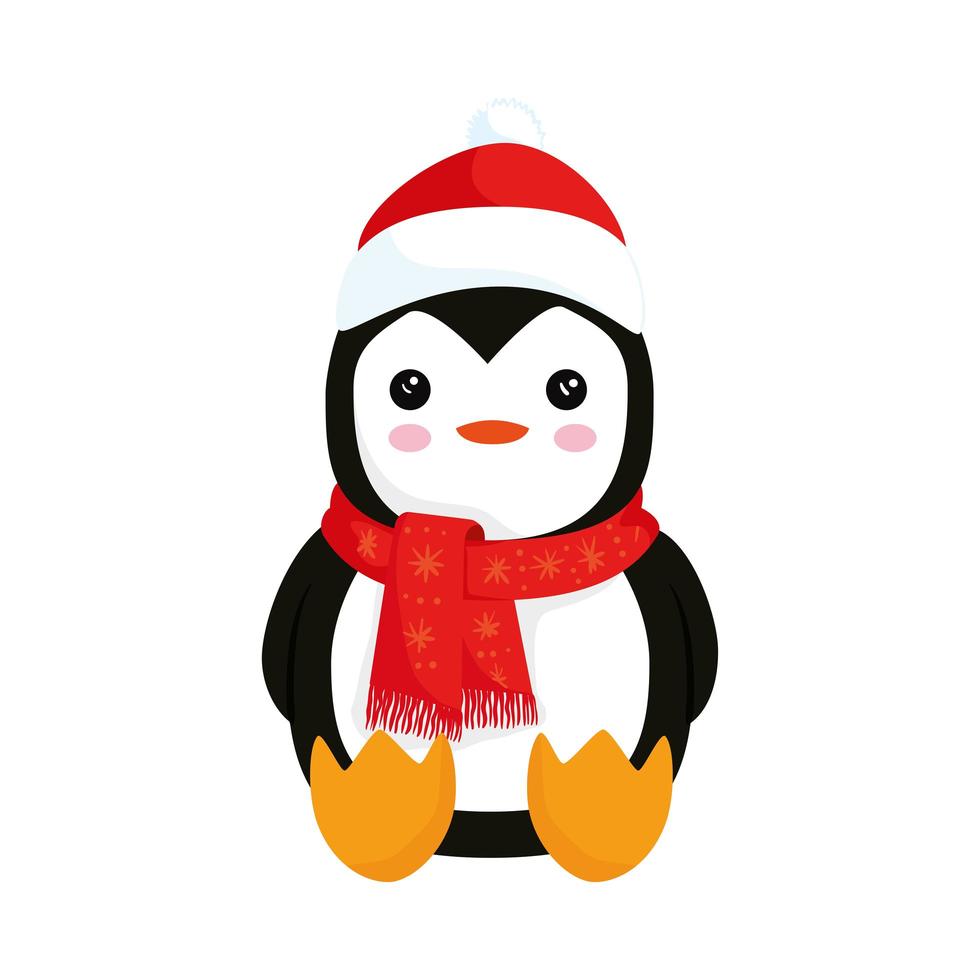 feliz navidad pingüino con personaje de sombrero de santa vector