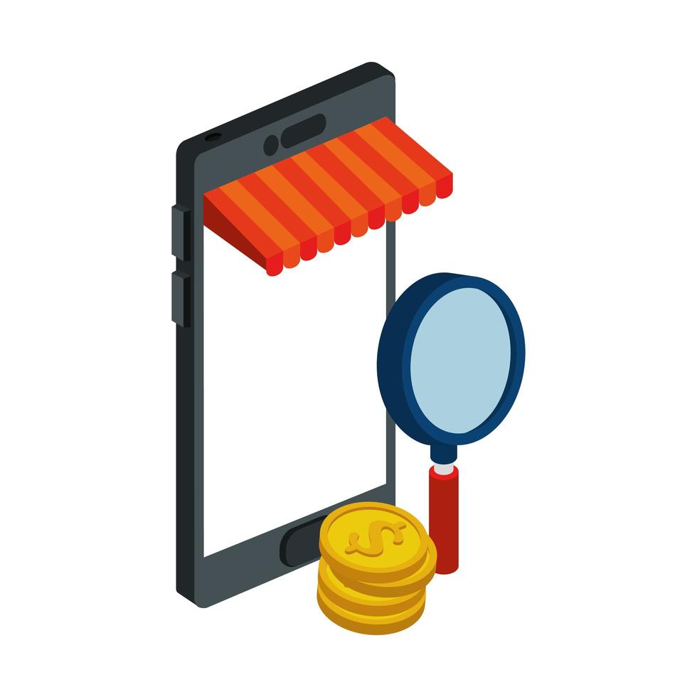 smartphone with parasol and magnifying glass vector