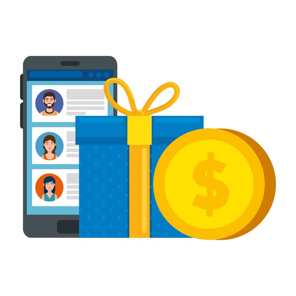 gift box with smartphone and coin isolated icon vector