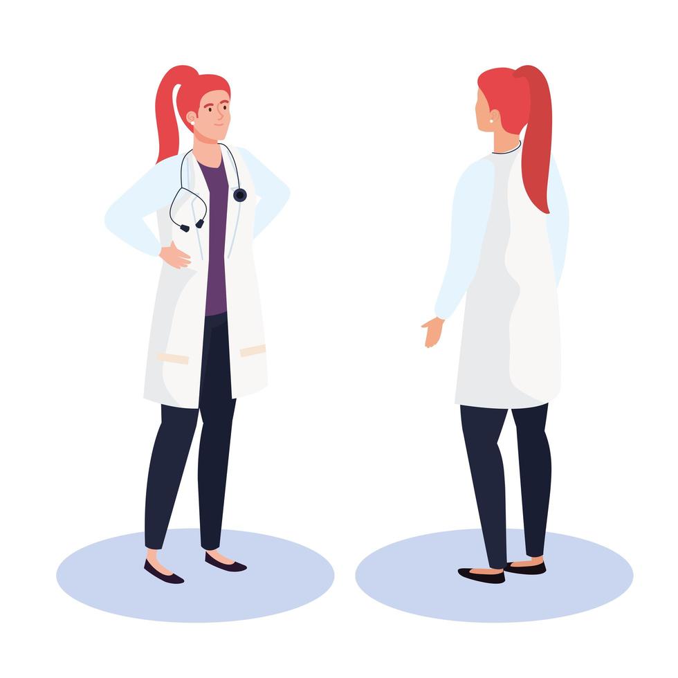 doctor woman from front and back side isometric vector design