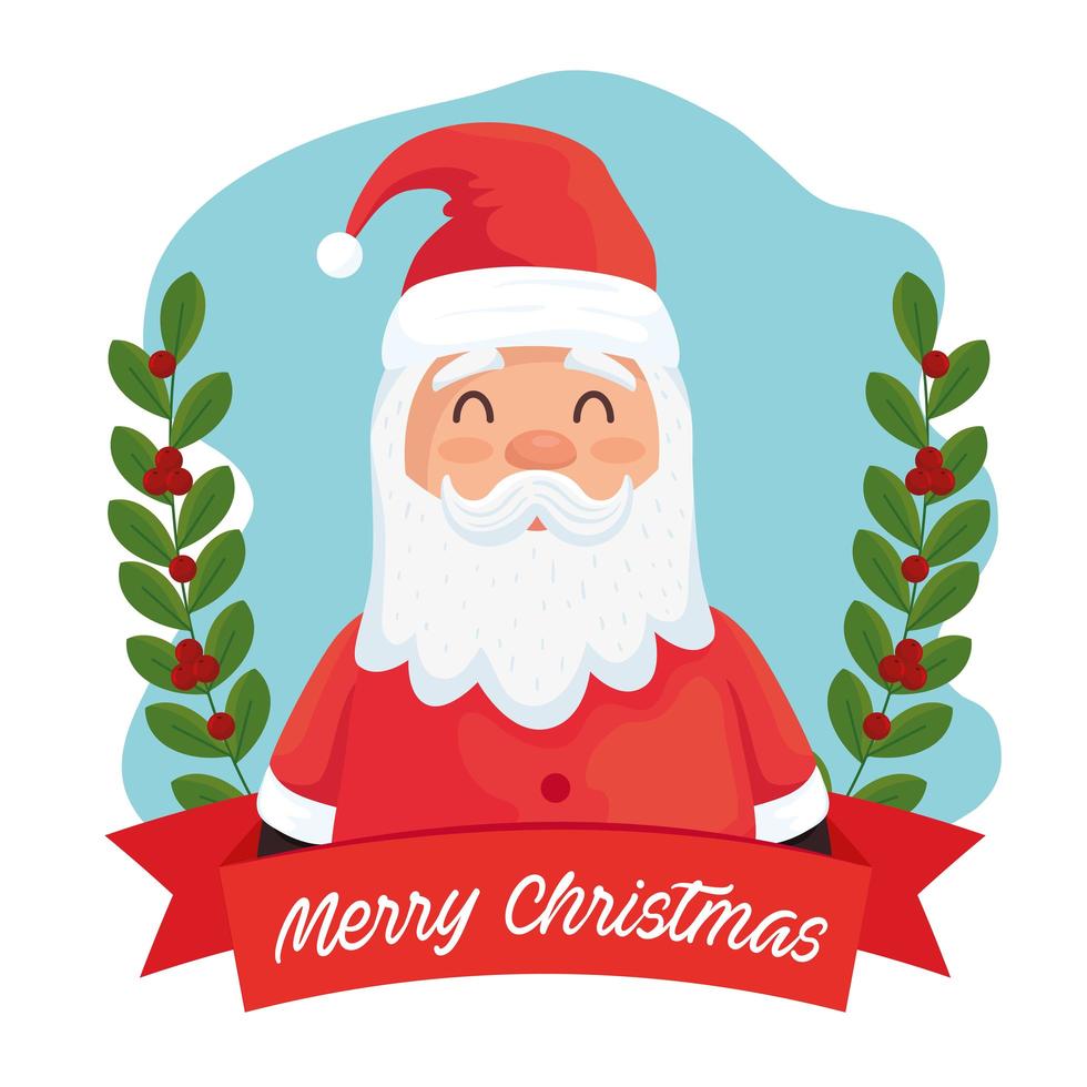 feliz navidad santa claus personaje con marco de cinta vector