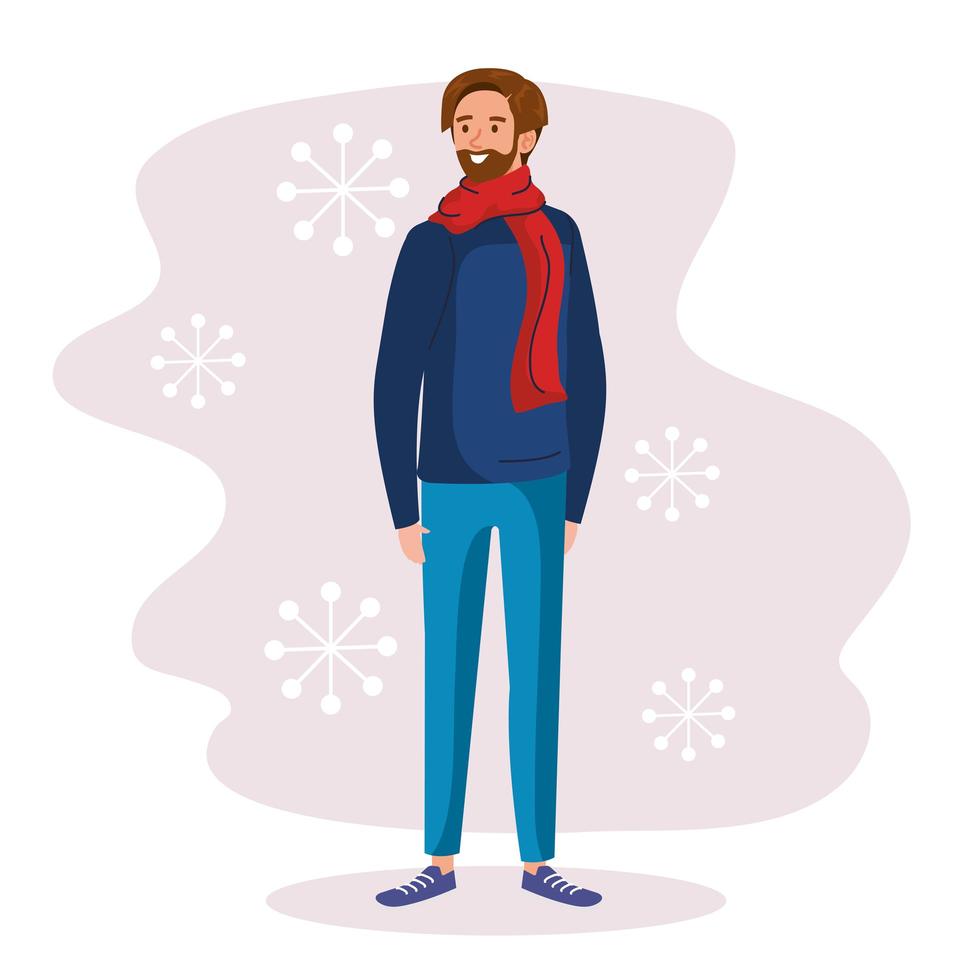 hombre joven con personaje de ropa de invierno vector