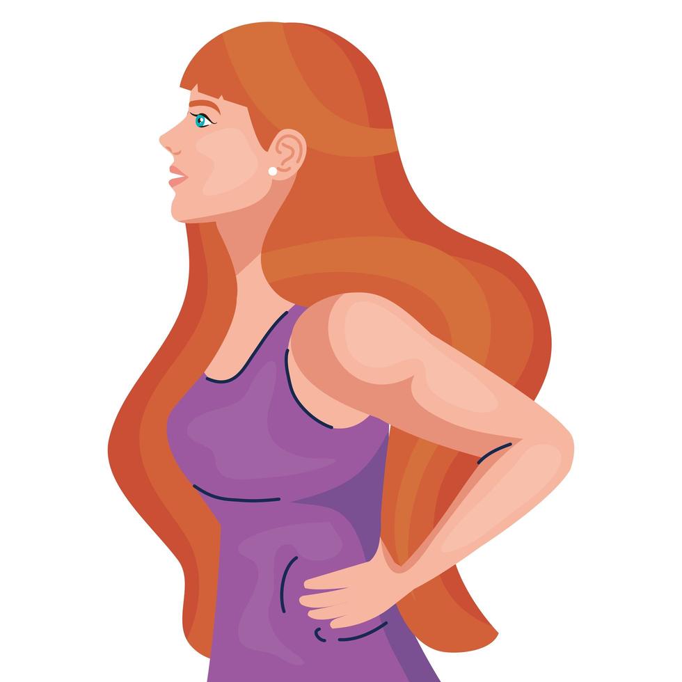 woman cartoon with red hair from side vector design