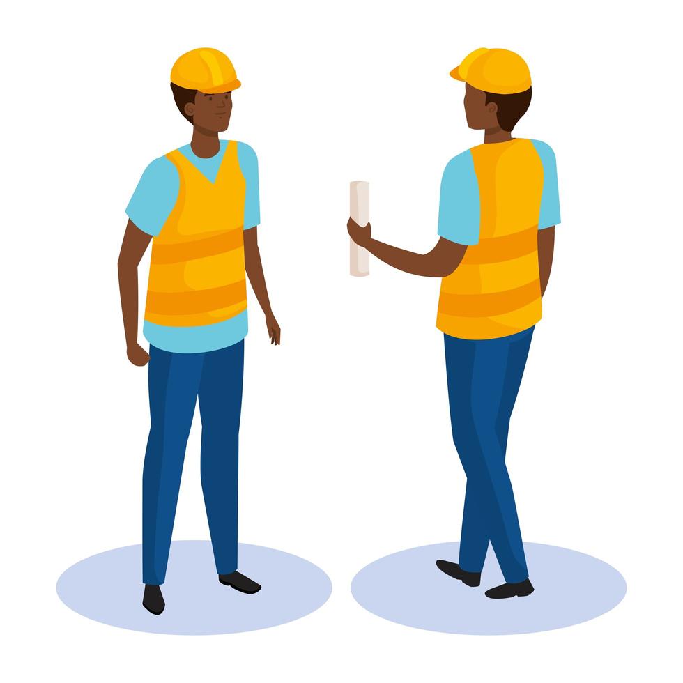 builder man from front and back side isometric vector design