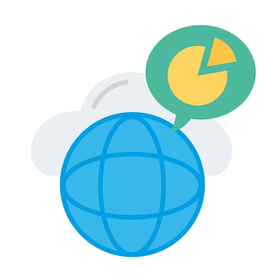 sphere browser with speech bubble and statistics pie flat style icon vector