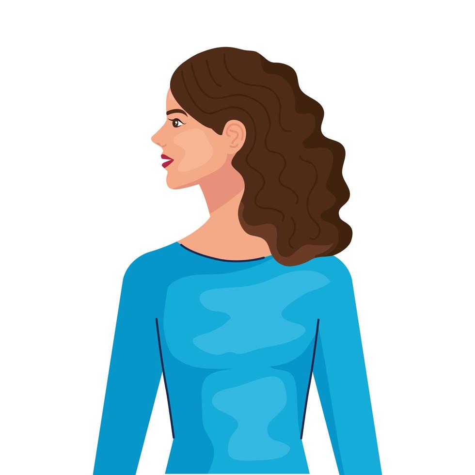 caricatura de mujer con cabello castaño de diseño vectorial lateral vector