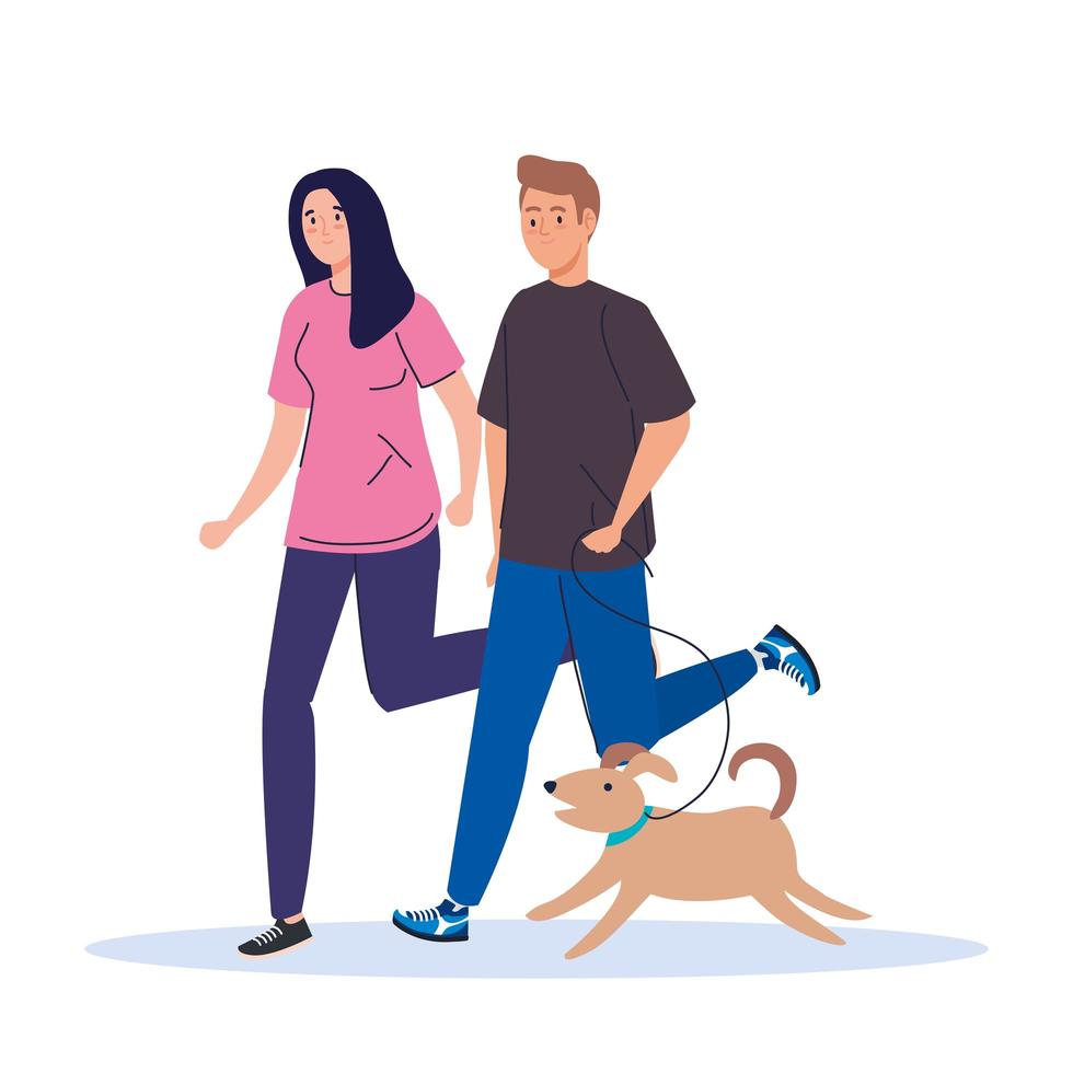 woman and man running with dog vector design