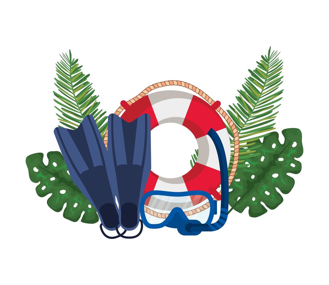 float lifeguard with leafs palm and diving equipment vector