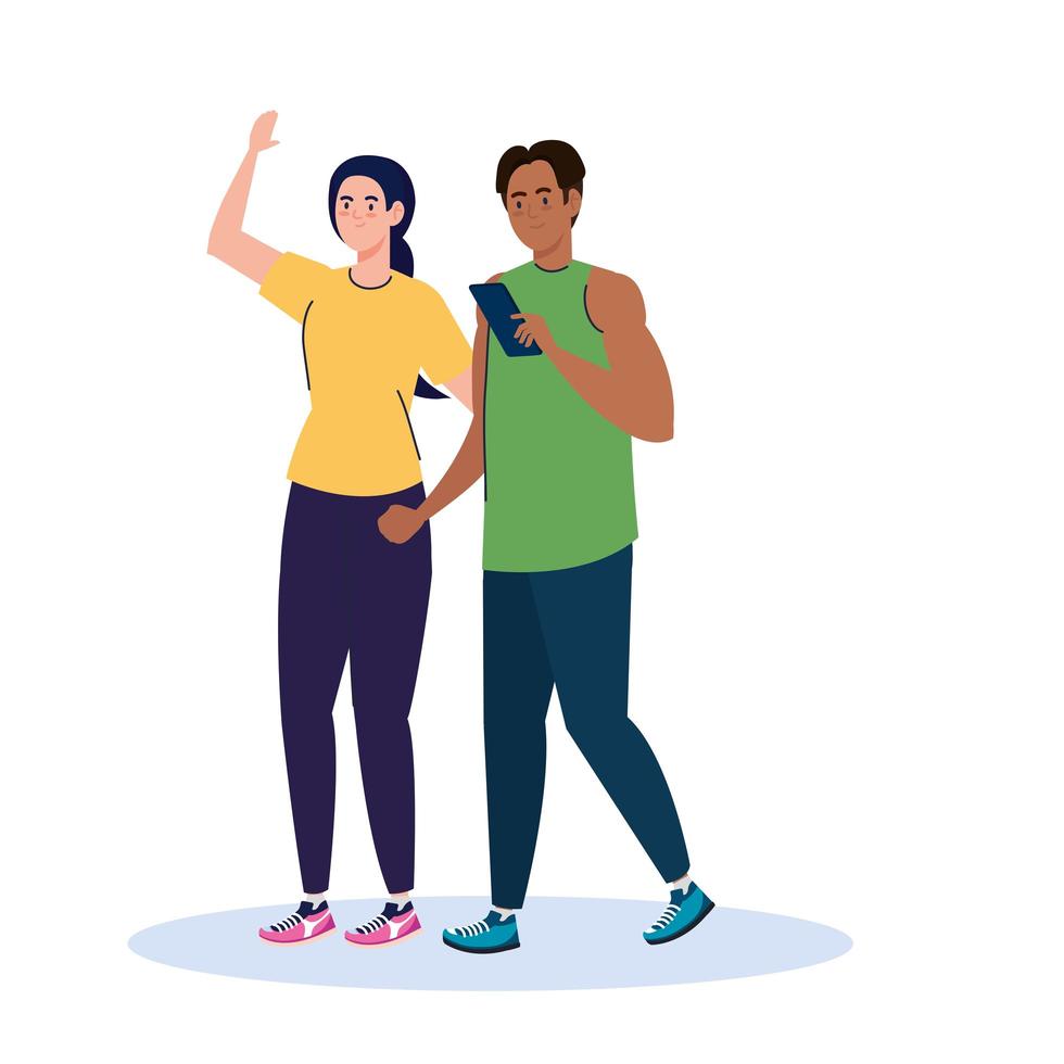 woman and man with smartphone vector design
