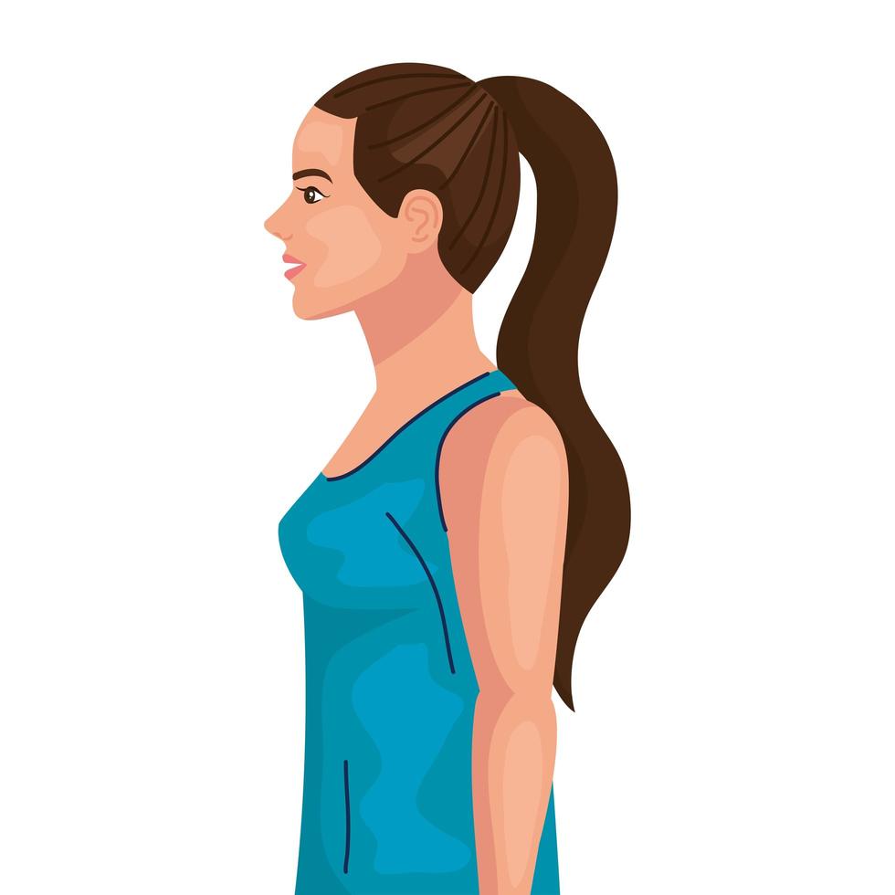 woman cartoon with brown hair from side vector design