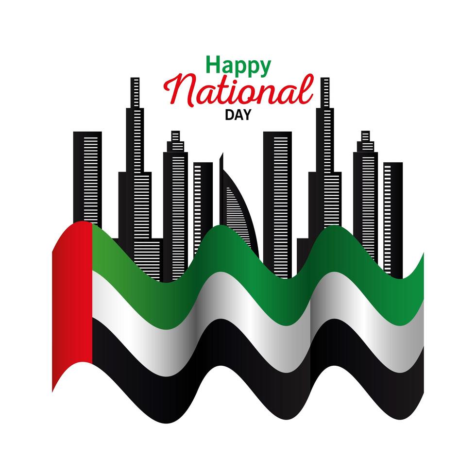 Uae national day with city buildings and flag vector design
