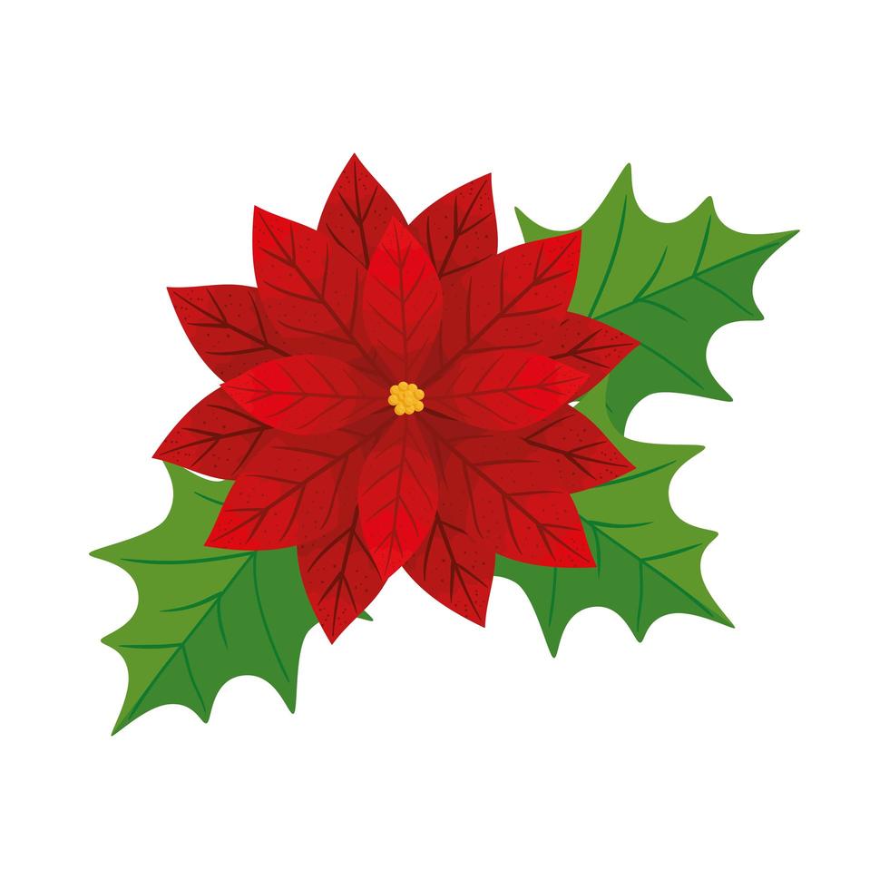 happy merry christmas flower and leafs decoration vector