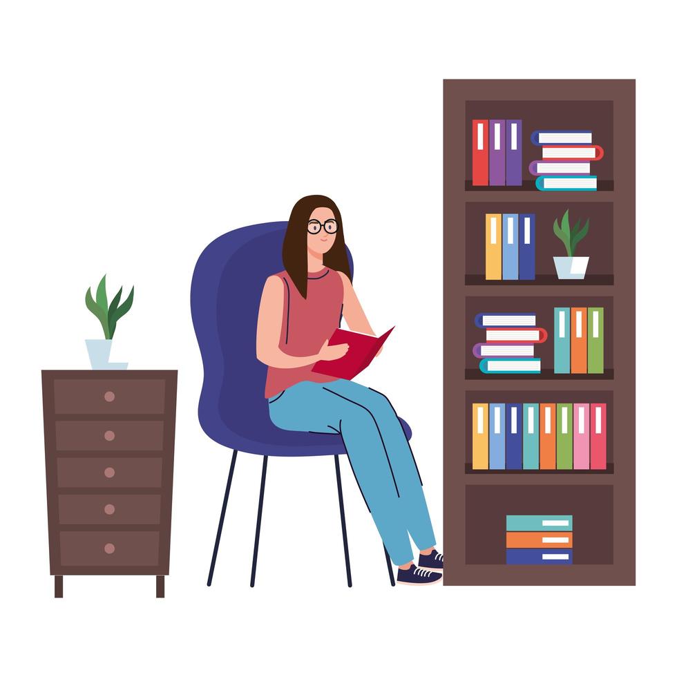 mujer leyendo en el asiento de diseño vectorial vector