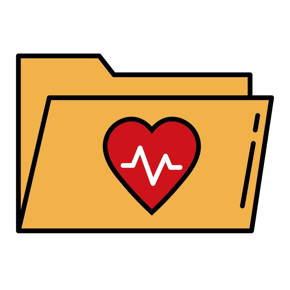 Cardiología del corazón en la línea de la carpeta y el icono de estilo de relleno vector