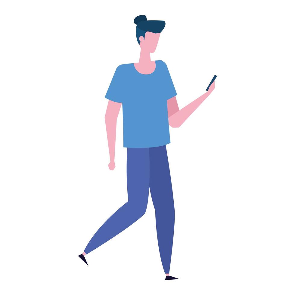 young man using smartphone character vector
