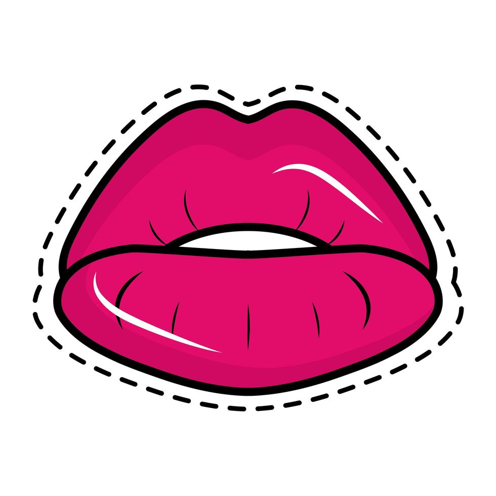 icono de etiqueta de arte pop de labios femeninos sexy vector