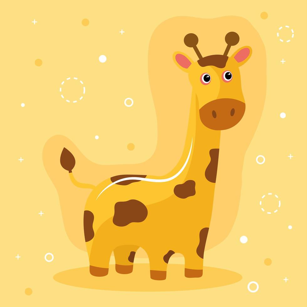 Cute little jirafa animal personaje kawaii en fondo amarillo vector