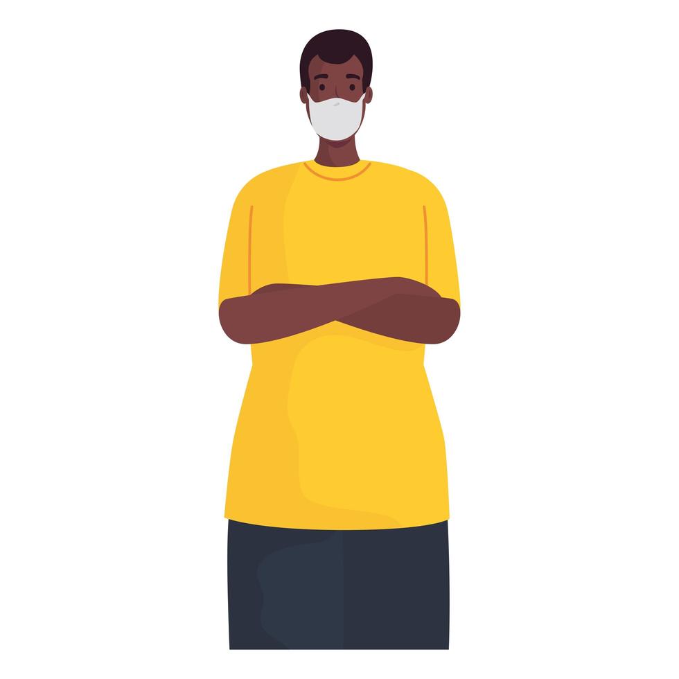 afro man wearing medical mask character vector