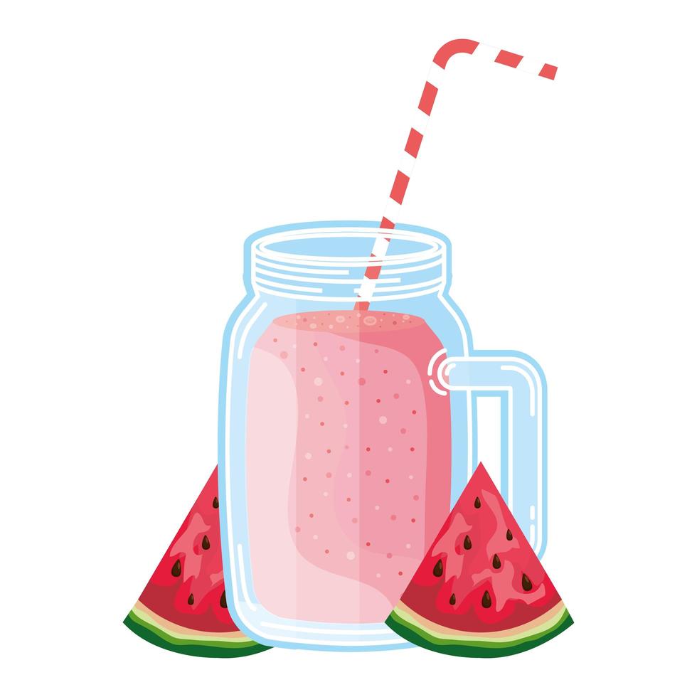 juice watermelon fruit jar with straw vector