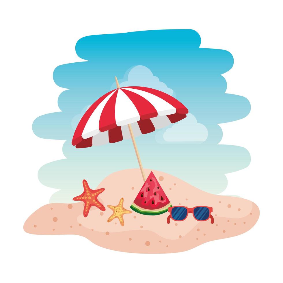 beach seascape scene with umbrella vector