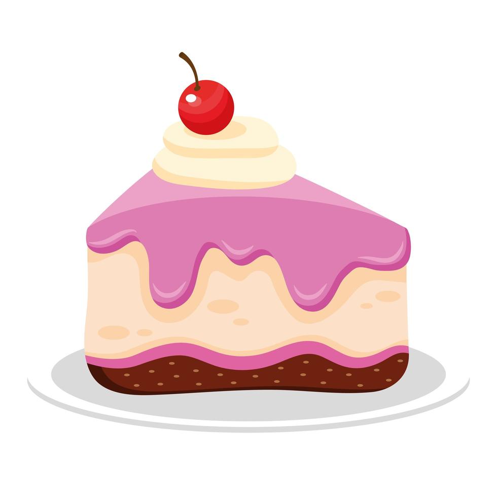 sweet cake portion happy birthday icon vector