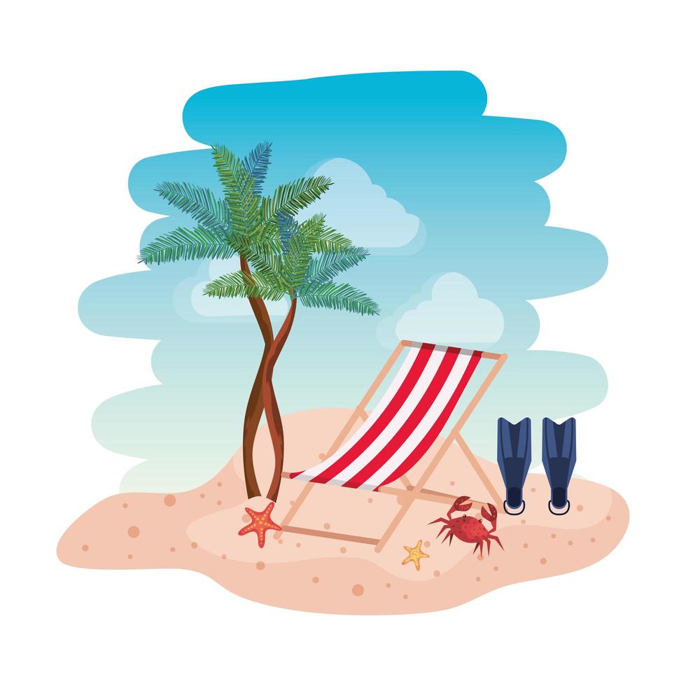 beach seascape scene with chair vector