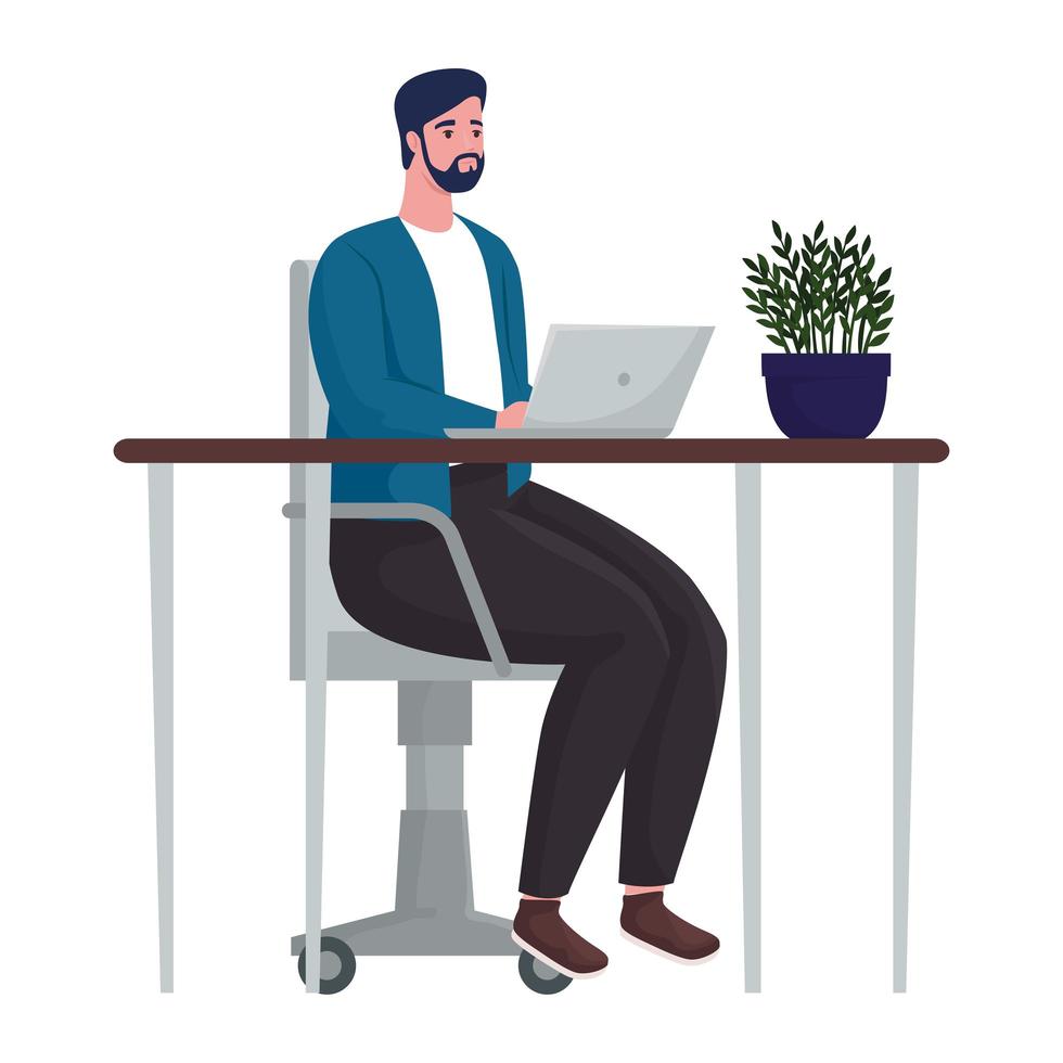 man using laptop computer for meeting online in the office vector