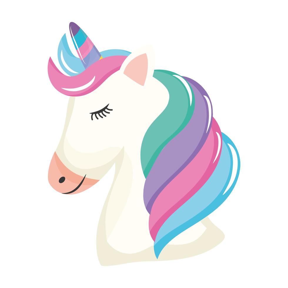 cute unicorn kawaii comic character profile vector