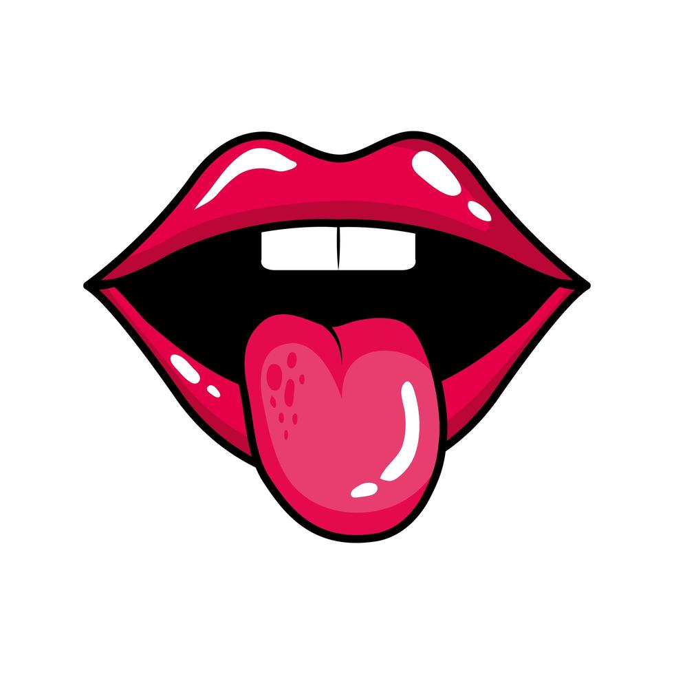 sexy mouth with tongue out pop art style icon vector