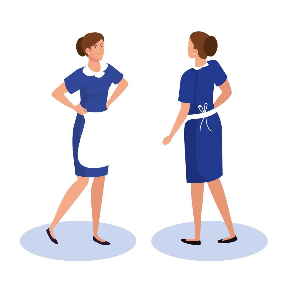 cleaner woman from front and back side isometric vector design
