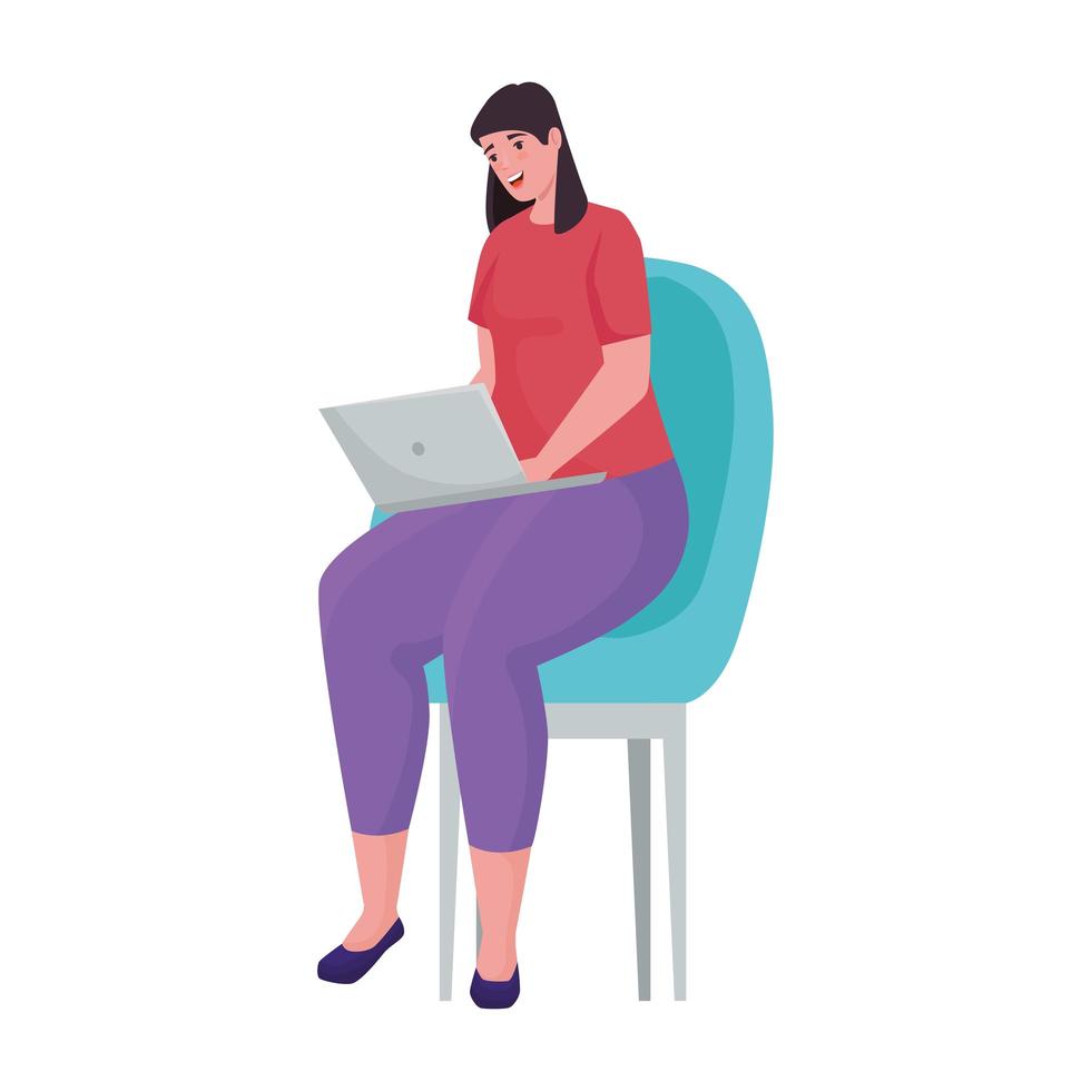 woman using laptop for meeting online in the chair vector